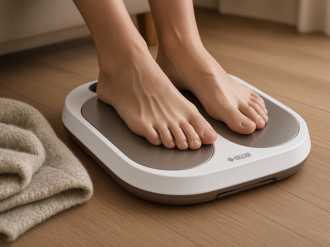 Båda fötterna vilar på plattan, där pulsen går in